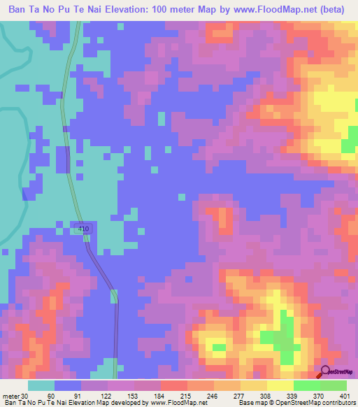 Ban Ta No Pu Te Nai,Thailand Elevation Map