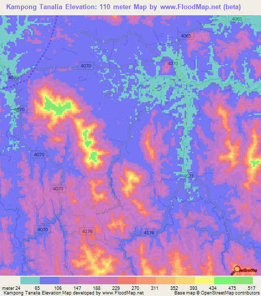 Kampong Tanalia,Thailand Elevation Map