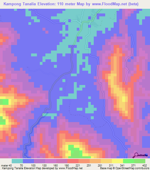 Kampong Tanalia,Thailand Elevation Map