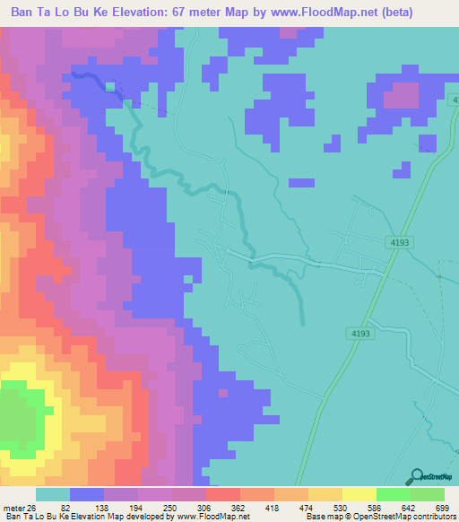 Ban Ta Lo Bu Ke,Thailand Elevation Map