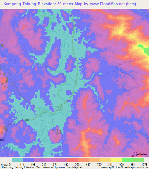 Kampong Tabung,Thailand Elevation Map