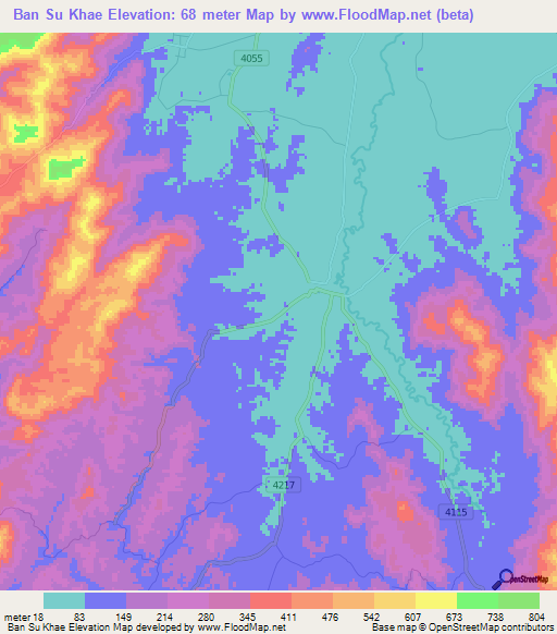 Ban Su Khae,Thailand Elevation Map