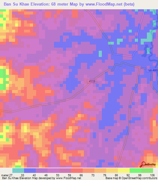 Ban Su Khae,Thailand Elevation Map