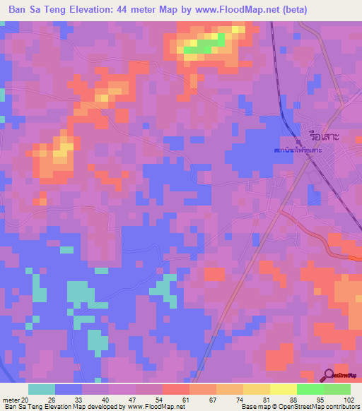 Ban Sa Teng,Thailand Elevation Map
