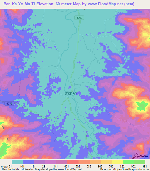 Ban Ka Yo Ma Ti,Thailand Elevation Map