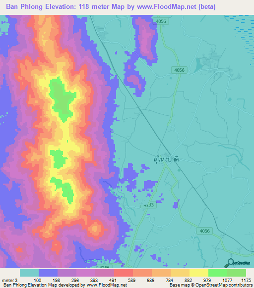 Ban Phlong,Thailand Elevation Map