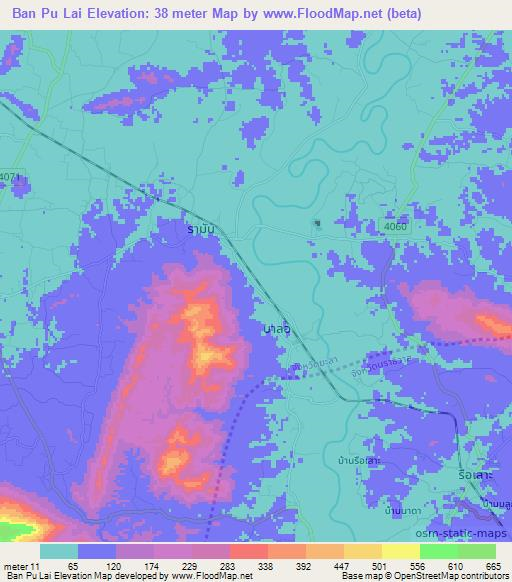 Ban Pu Lai,Thailand Elevation Map