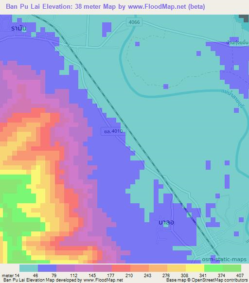 Ban Pu Lai,Thailand Elevation Map