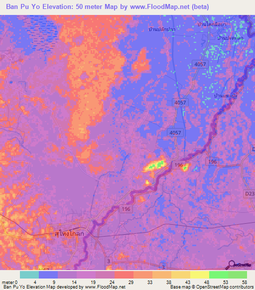 Ban Pu Yo,Thailand Elevation Map