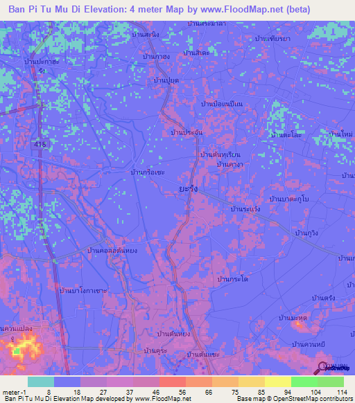 Ban Pi Tu Mu Di,Thailand Elevation Map