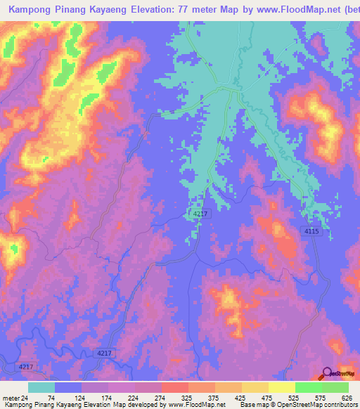 Kampong Pinang Kayaeng,Thailand Elevation Map