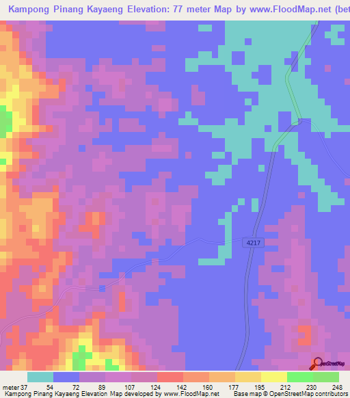 Kampong Pinang Kayaeng,Thailand Elevation Map