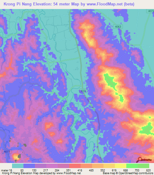 Krong Pi Nang,Thailand Elevation Map