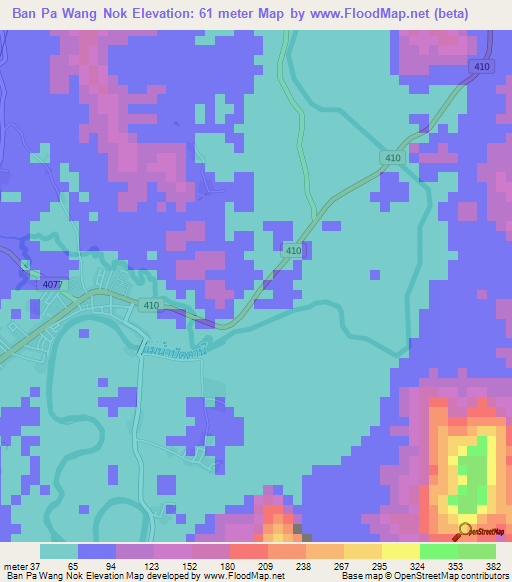 Ban Pa Wang Nok,Thailand Elevation Map