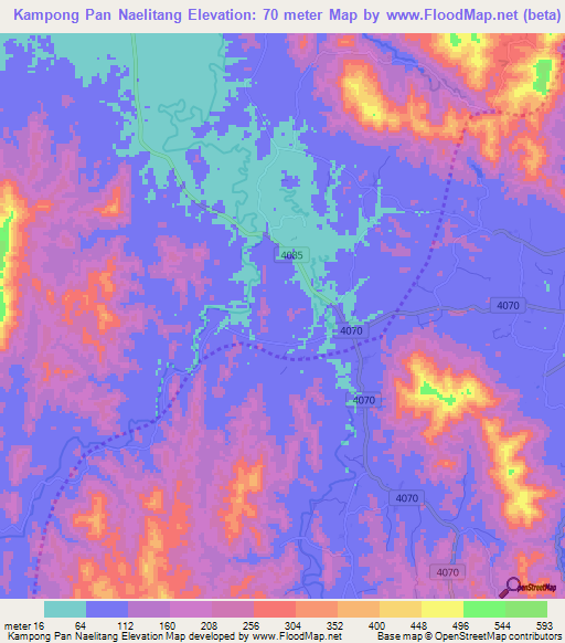 Kampong Pan Naelitang,Thailand Elevation Map