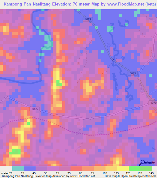 Kampong Pan Naelitang,Thailand Elevation Map