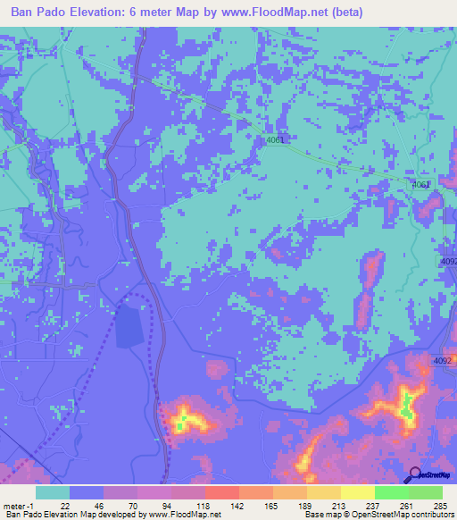 Ban Pado,Thailand Elevation Map