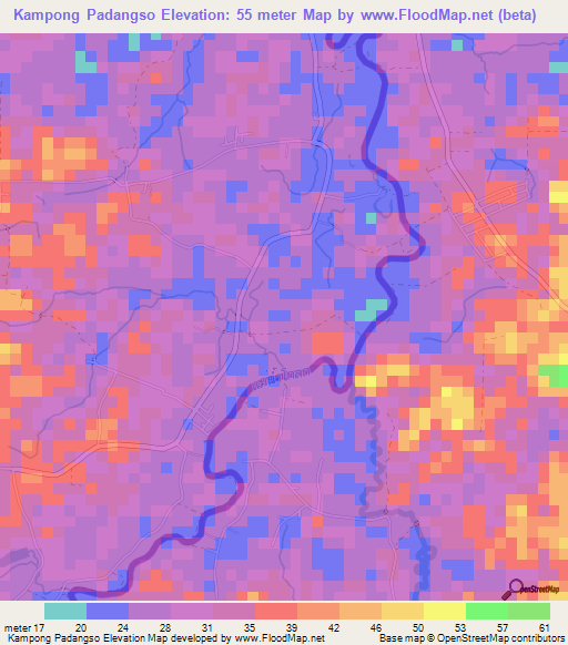 Kampong Padangso,Thailand Elevation Map