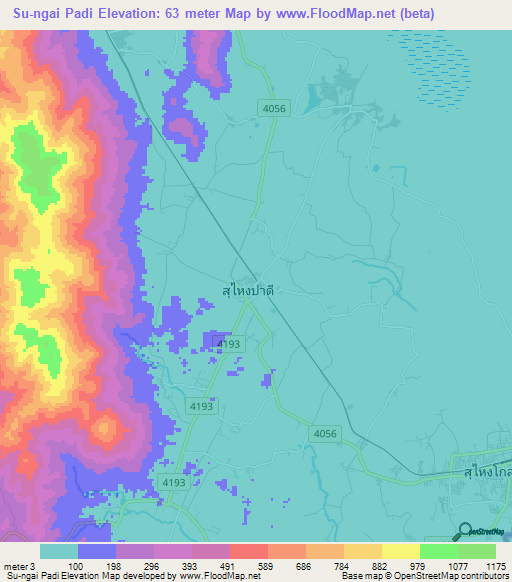 Su-ngai Padi,Thailand Elevation Map