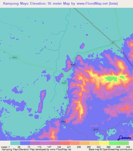 Kampong Mayo,Thailand Elevation Map