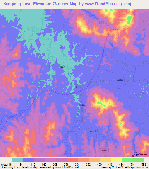 Kampong Luso,Thailand Elevation Map