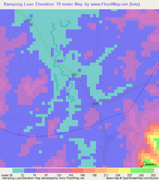 Kampong Luso,Thailand Elevation Map