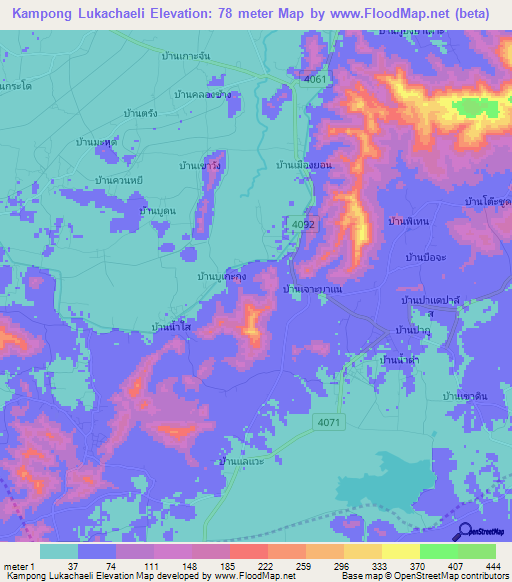 Kampong Lukachaeli,Thailand Elevation Map