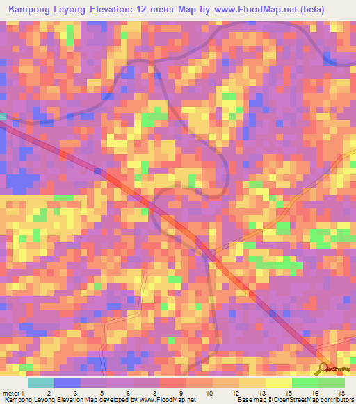 Kampong Leyong,Thailand Elevation Map