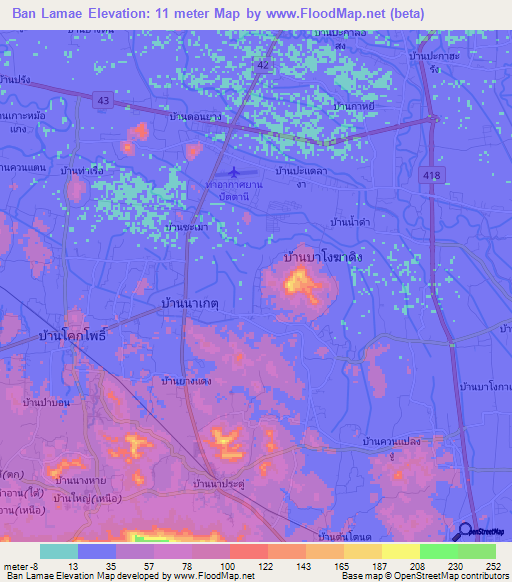 Ban Lamae,Thailand Elevation Map