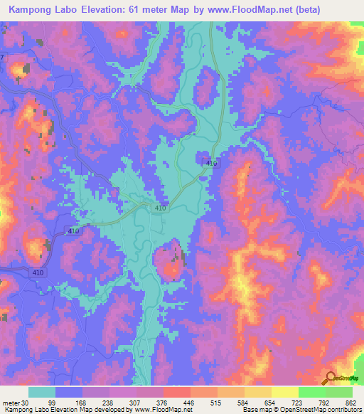 Kampong Labo,Thailand Elevation Map