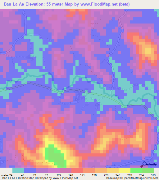 Ban La Ae,Thailand Elevation Map