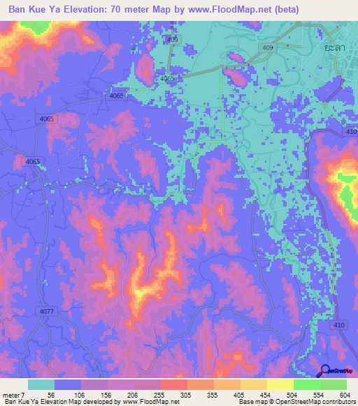 Ban Kue Ya,Thailand Elevation Map