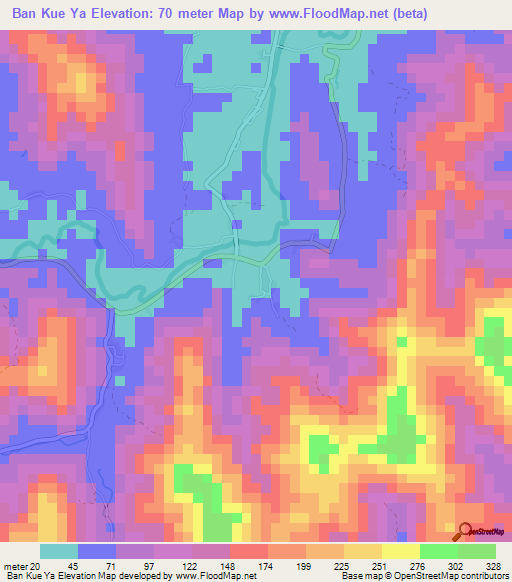 Ban Kue Ya,Thailand Elevation Map