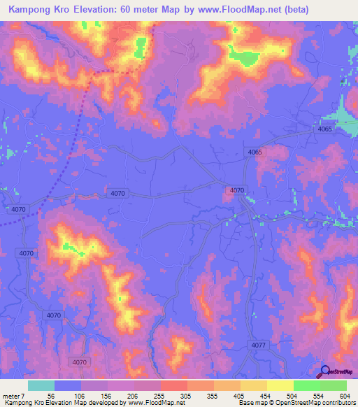 Kampong Kro,Thailand Elevation Map