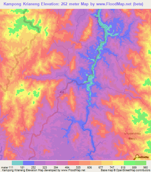 Kampong Krianeng,Thailand Elevation Map
