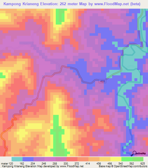 Kampong Krianeng,Thailand Elevation Map