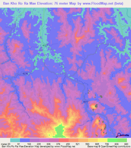 Ban Kho Ro Ra Mae,Thailand Elevation Map