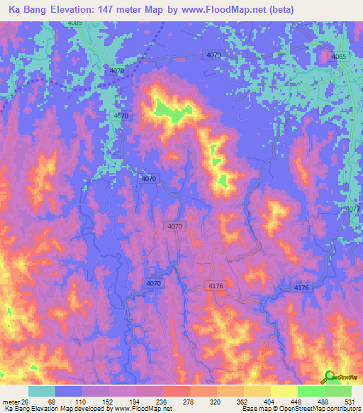 Ka Bang,Thailand Elevation Map