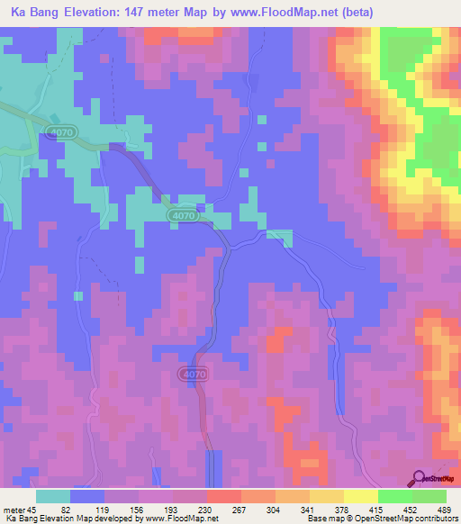 Ka Bang,Thailand Elevation Map