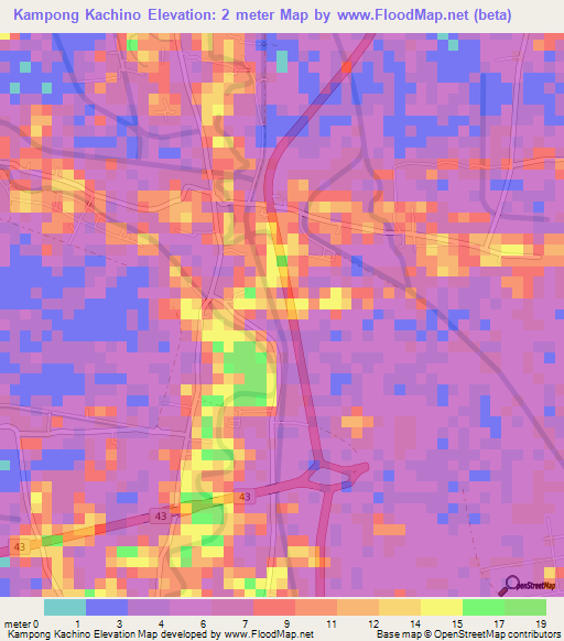 Kampong Kachino,Thailand Elevation Map