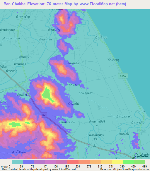 Ban Chakhe,Thailand Elevation Map