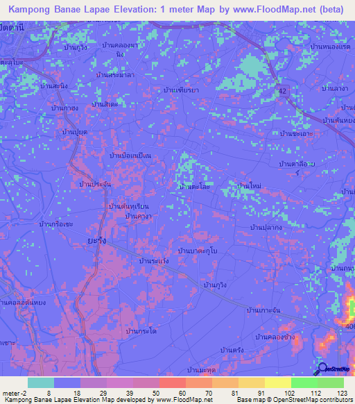 Kampong Banae Lapae,Thailand Elevation Map