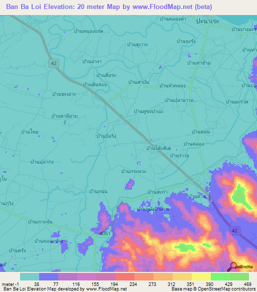 Ban Ba Loi,Thailand Elevation Map