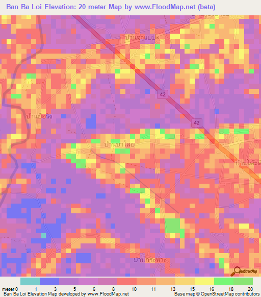 Ban Ba Loi,Thailand Elevation Map