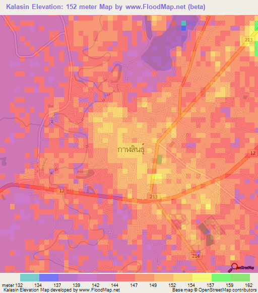 Kalasin,Thailand Elevation Map