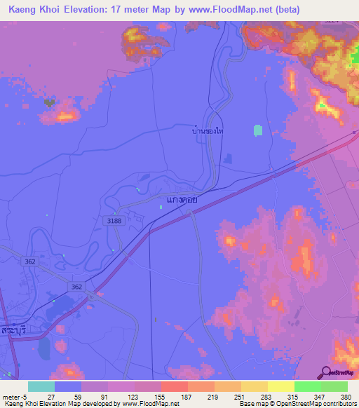 Kaeng Khoi,Thailand Elevation Map