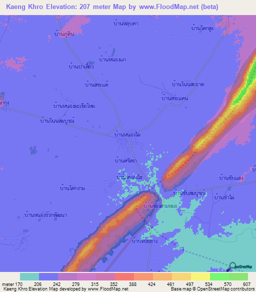 Kaeng Khro,Thailand Elevation Map