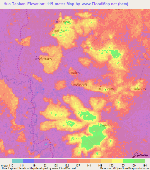 Hua Taphan,Thailand Elevation Map