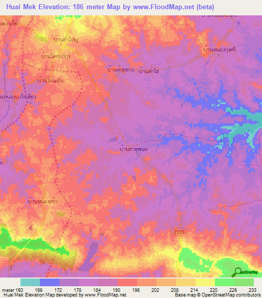 Huai Mek,Thailand Elevation Map