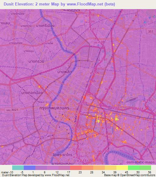 Dusit,Thailand Elevation Map